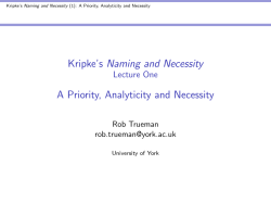 Kripke`s Naming and Necessity Lecture One 10ptA Priority