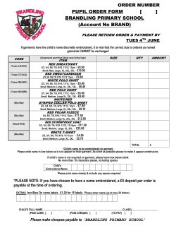 ORDER NUMBER PUPIL ORDER FORM [ ] BRANDLING PRIMARY