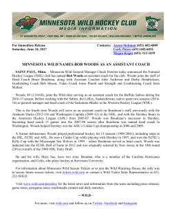 MINNESOTA WILD NAMES BOB WOODS AS AN ASSISTANT COACH