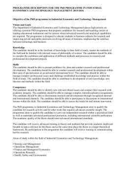 PROGRAMME DESCRIPTION FOR THE PhD PROGRAMME IN