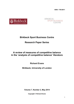 Issues in Competitive Balance - Birkbeck Sport Business Centre