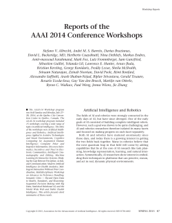 Reports of the AAAI 2014 Conference Workshops