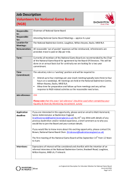 Job Description Volunteers for National Game Board (NGB)