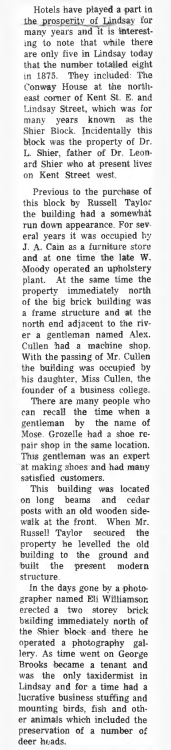 Hotels have played a part in the prosperity of Lindsay for many years