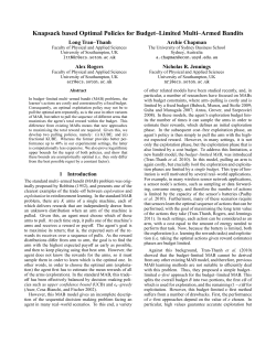 Knapsack based Optimal Policies for Budget&ndash;Limited Multi&ndash;Armed