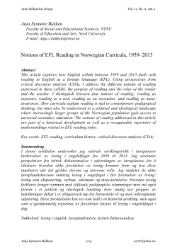 Notions of EFL Reading in Norwegian Curricula, 1939&ndash;2013