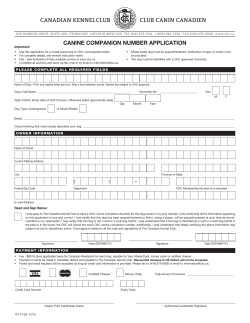 Canine Companion Number Application Form No-101-14-05