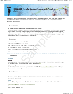 ECON 1010: Syllabus - University of Manitoba