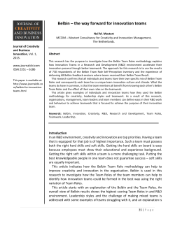 Belbin &ndash; the way forward for innovation teams