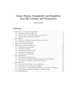 Game Theory, Complexity and Simplicity Part III