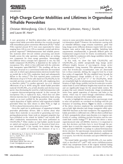 High Charge Carrier Mobilities and Lifetimes in Organolead