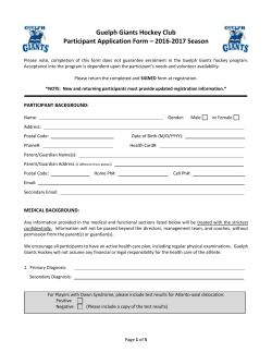 Guelph Giants Hockey Club Participant Application Form &ndash; 2016