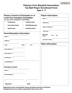 Palmyra Civic Baseball Association Tee Ball Player Enrollment Form