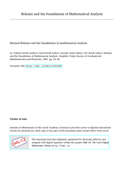 Bolzano and the Foundations of Mathematical Analysis - DML-CZ
