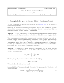 Notes 2: Gilbert-Varshamov bound 1 Asymptotically good codes and