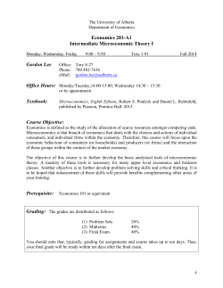 Economics 281-A1 Intermediate Microeconomic Theory