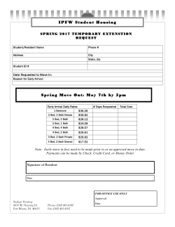 IPFW Student Housing Spring Move Out: May 7th by 5pm
