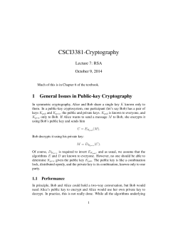 Lecture 7: Public Key Cryptography and RSA