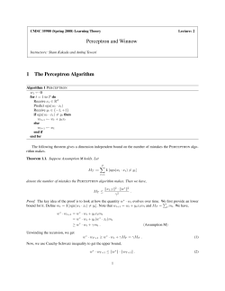Perceptron and Winnow 1 The Perceptron Algorithm