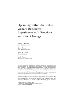 Operating Within the Rules: Welfare Recipients` Experiences with