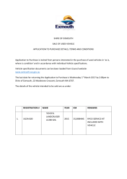 SHIRE OF EXMOUTH SALE OF USED VEHICLE APPLICATION TO