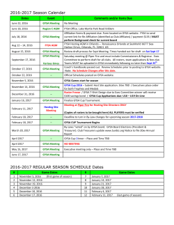 2016-2017 Season Calendar 2016