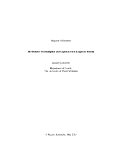 The Balance of Description and Explanation in Linguistic Theory
