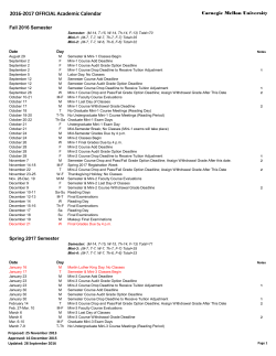 2016-2017 OFFICIAL Academic Calendar