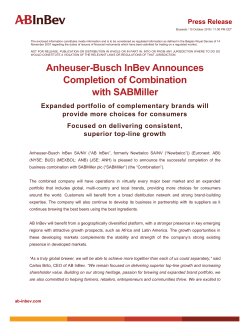 Anheuser-Busch InBev Announces Completion of Combination with