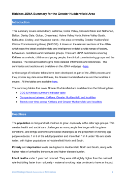 Kirklees JSNA, Summary for the Greater
