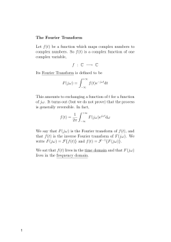 The Fourier Transform Let f(t) be a function which maps complex