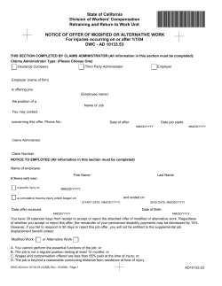 Notice Of Offer Of Modified Or Alternative Work {DWC