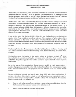 STANDING FISH PRICE-SETTING PANEL LOBSTER FISHERY