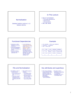 Normalisation In This Lecture Functional Dependencies Example