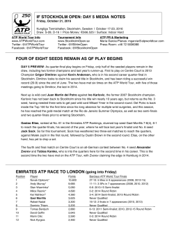 FOUR OF EIGHT SEEDS REMAIN AS QF PLAY BEGINS EMIRATES