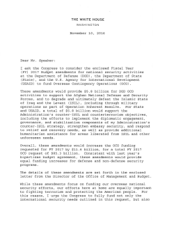 November 10, 2016 Dear Mr. Speaker: I ask the Congress to