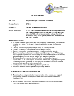 JOB DESCRIPTION Job Title: Project Manager – Personal Assistant