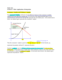 Math 1314 Lesson 21: Other Applications of Integration Consumers