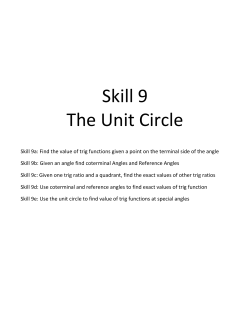 Skill 9 The Unit Circle Skill 9a: Find the value of trig functions given a