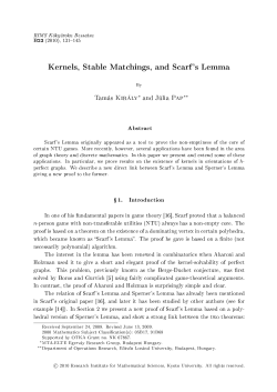 Kernels, Stable Matchings, and Scarf`s Lemma