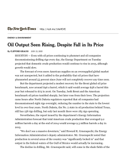 Oil Output Seen Rising, Despite Fall in Its Price