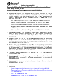 (New Qld Driver Licensing) Amend Bill 2008 and Adult Proof Age