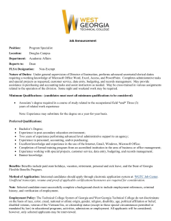 Job Announcement Position: Program Specialist Location: Douglas
