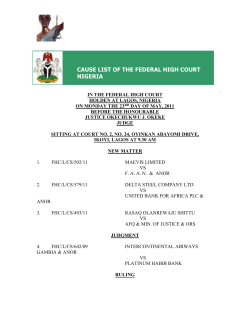 IN THE FEDERAL HIGH COURT HOLDEN AT LAGOS, NIGERIA ON