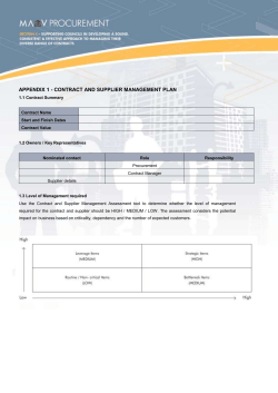 Contract and Supplier Management Plan