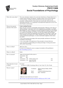 PSYC11009 Social Foundations of Psychology