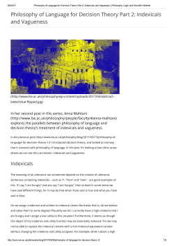 Philosophy of Language for Decision Theory Part 2: Indexicals and