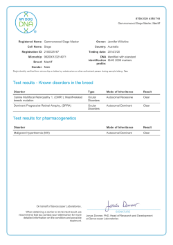 Test results - Known disorders in the breed Test results for
