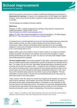Assessment for learning * School improvement