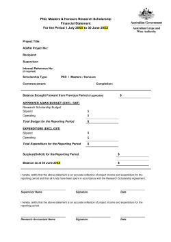PhD, Masters and Honours research scholarship